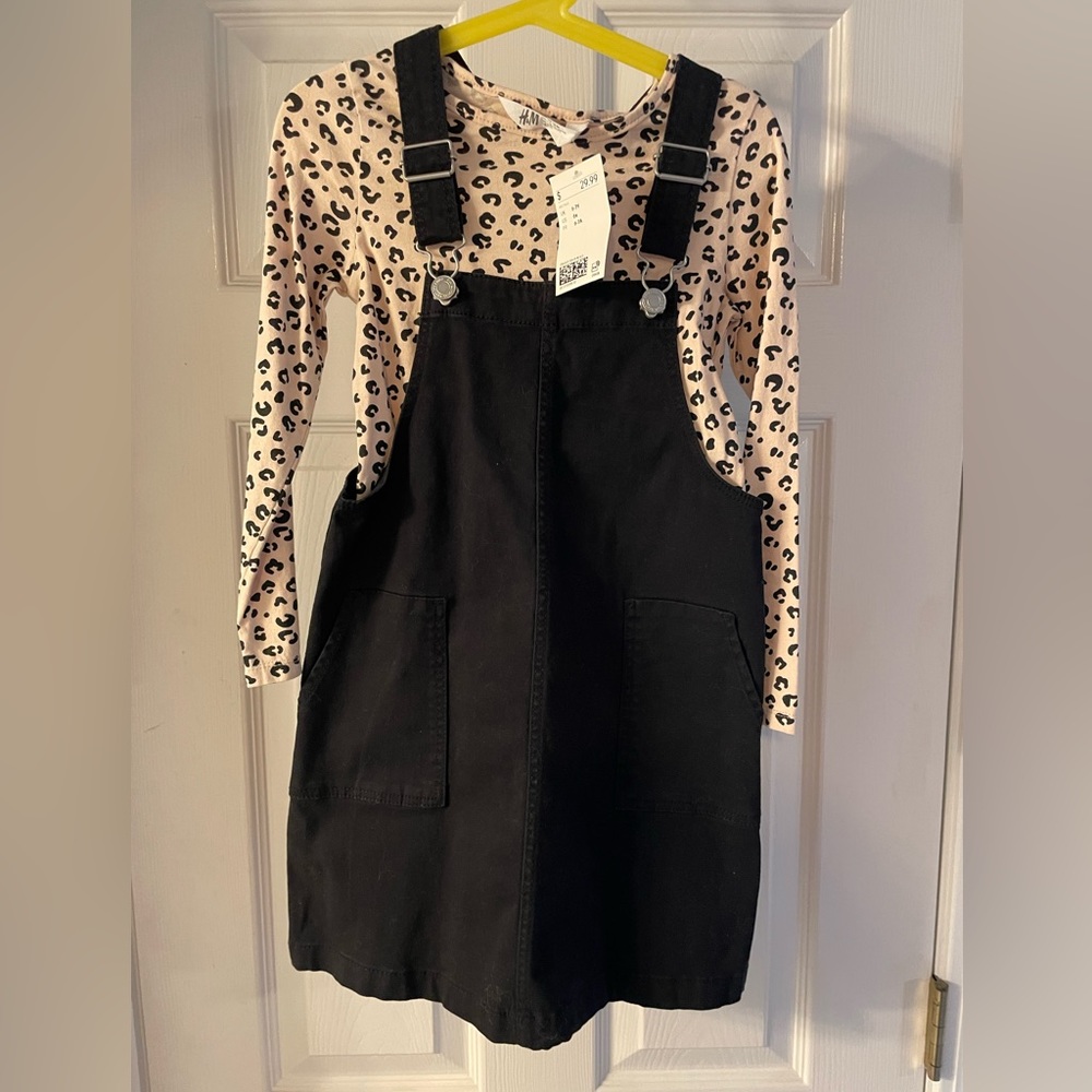 NWT H&M jean coverall dress with leopard top 6X